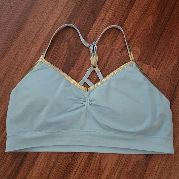 Jasmine & Ginger Light Blue and Gold Sports Bra - Size Large - Picture 1 of 4